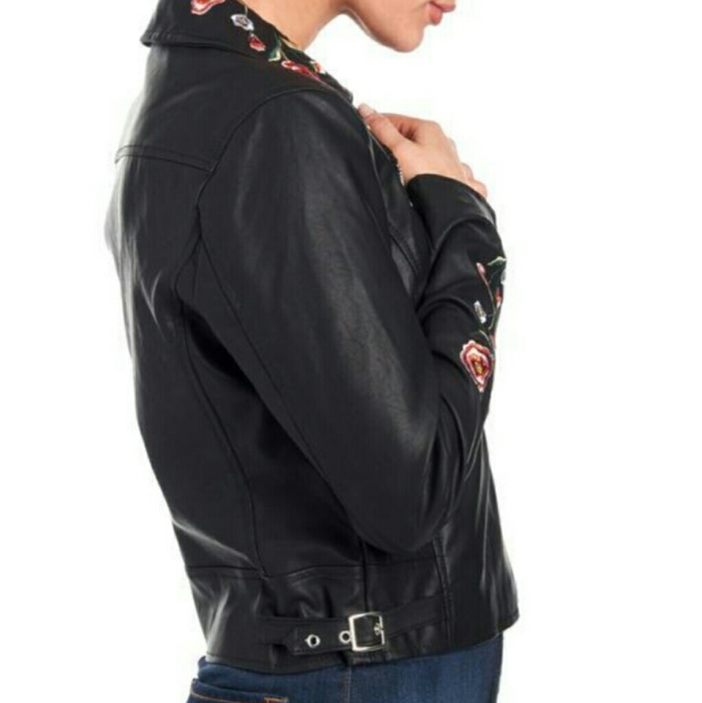 WD-NY Faux Leather Embroidered Moto Jacket - NWT •Lrg. - Picture 3 of 16